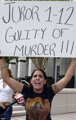 A woman outside the courtroom accusing the jury of murder