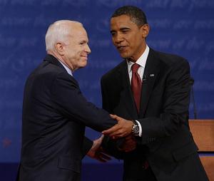 Obama attempting to twist McCain's arm into giving him the election