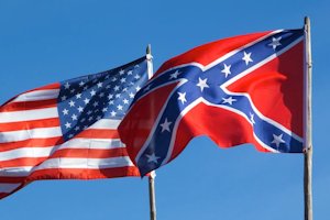 American flag and confederate flag side-by-side