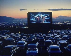 a drive-in showing The Ten Commandments