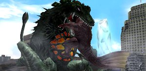 Biollante eating Anguirus