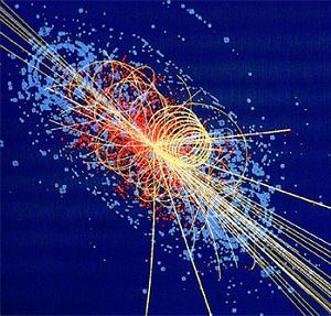 The projected image of what a Higgs Boson would create during a high energy particle collision