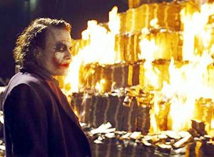 The Joker burns money