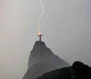 Jesus statue getting struck by lightning