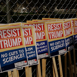 Resist Trump signs from the Socialist Alternative at the March for Science