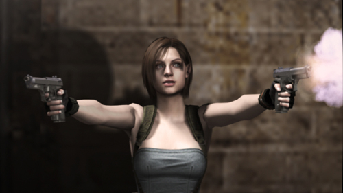 Don't get so distracted by what's holding her clothes on that you fail to notice Jill shooting you in the face